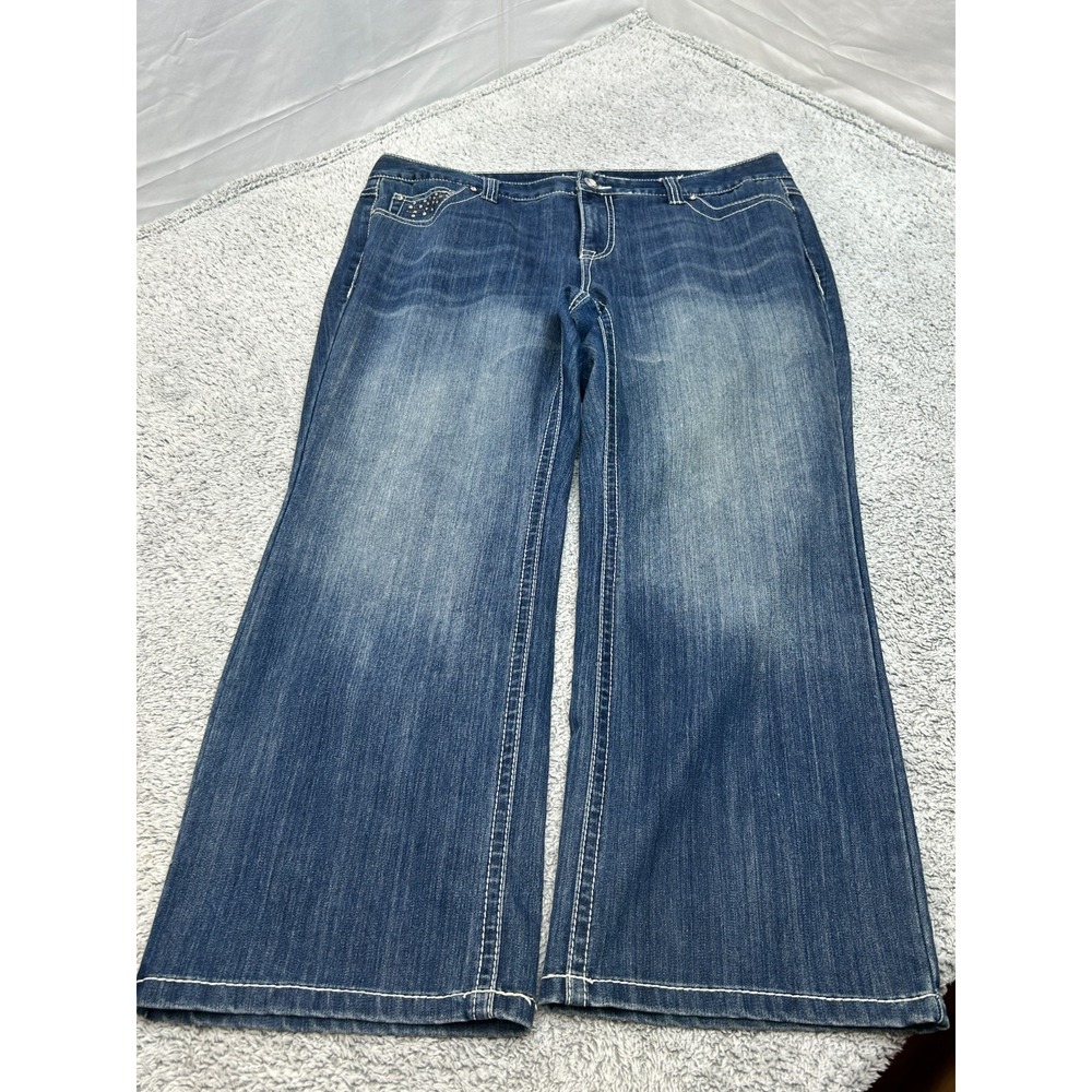 INC‎ Denim Petite Fit Bootleg Jeans 16WP Blue 28" Inseam Womens Distressed